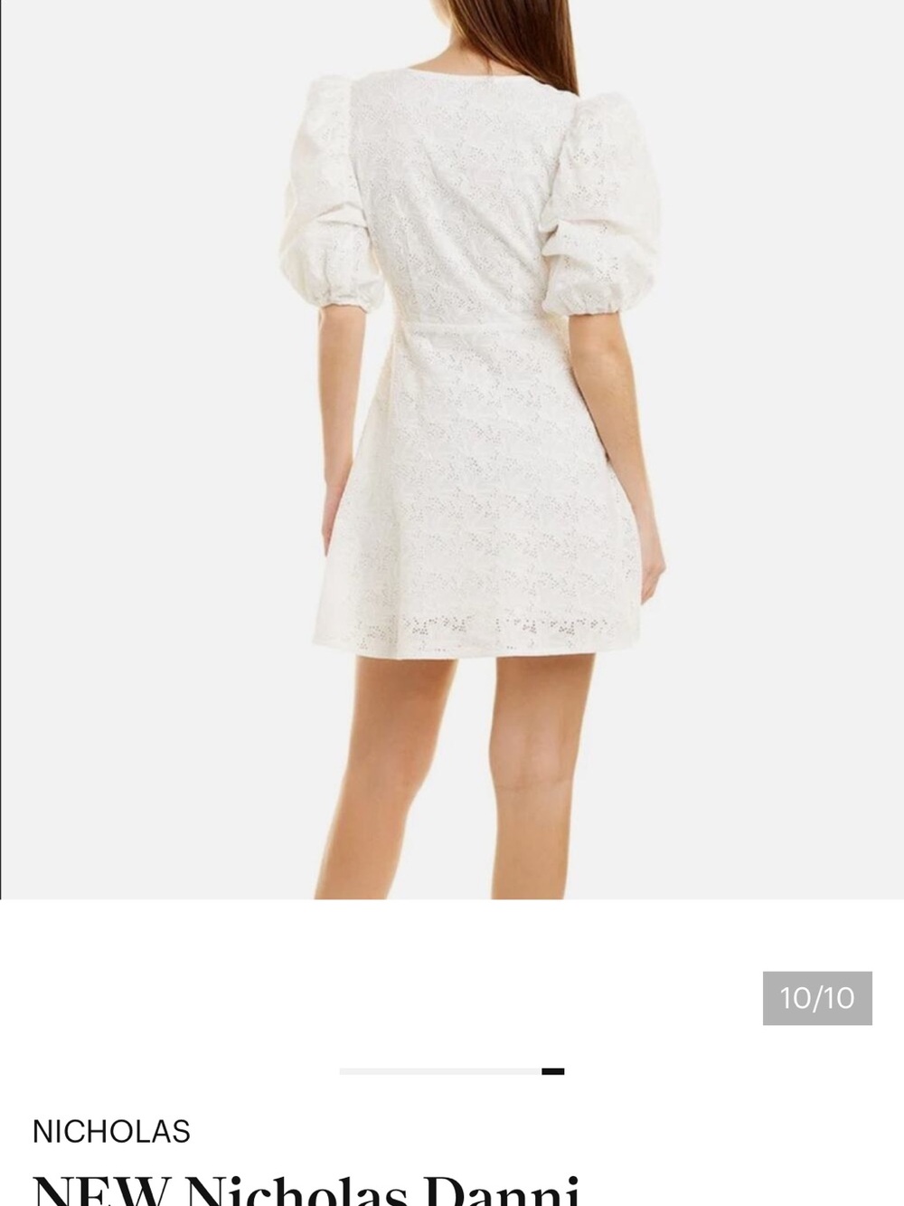 NICHOLAS White Eyelet Mini Dress with Puff Sleeves - Picture 2 of 6